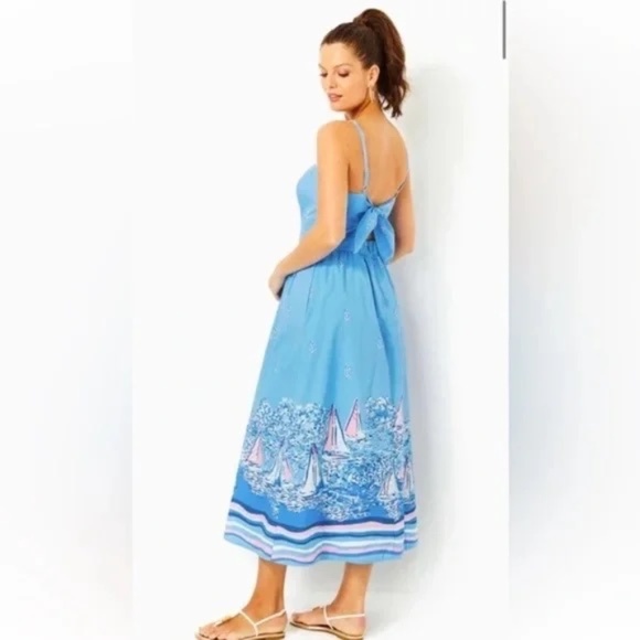 Lilly Pulitzer Charlese Cotton Halter Midi Dress in Lunar Blue, Size 6 - Picture 11 of 11